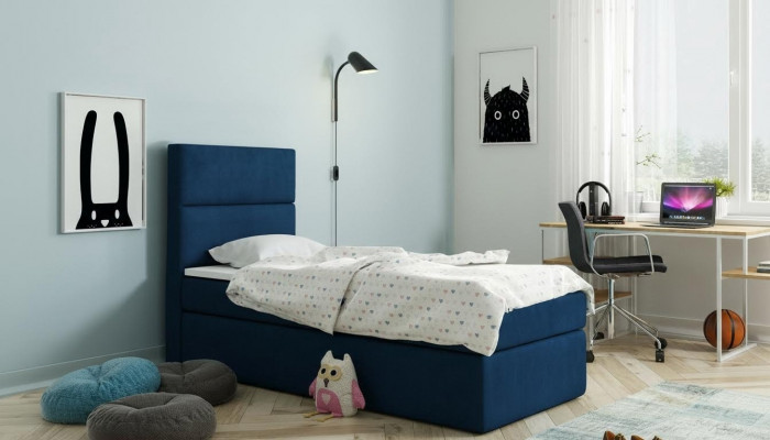 Lit Boxspring Bleu Design Grand Lit Rembourrage Hôtel Mariage Lits de Luxe 80x200cm neuf