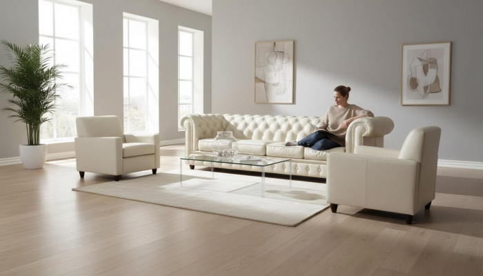 Canapé d'angle Chesterfield L-shape en tissu, design de canapé, siège rembourré, textile de canapé