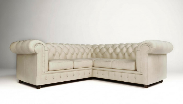 Canapé d'angle Chesterfield L-shape en tissu, design de canapé, siège rembourré, textile de canapé