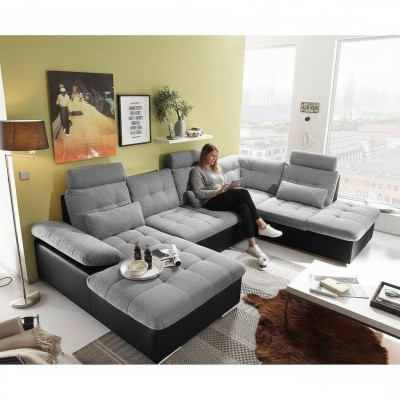 Canapé d'angle en tissu en forme de U Fonction lit Design canapé rembourrage Textile cuir Coin