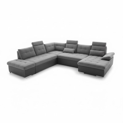 Canapé d'angle en tissu avec fonction lit en forme de L, moderne et rembourré.