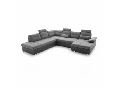 Canapé d'angle en tissu avec fonction lit en forme de L, moderne et rembourré.