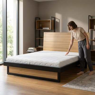 Lits mezzanine en bois massif de 140x200cm Mobilier de chambre en bois massif Lit en chêne métallique