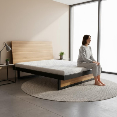 Lit en bois Lit Double en bois massif 160x200cm Chambre Lit en bois massif