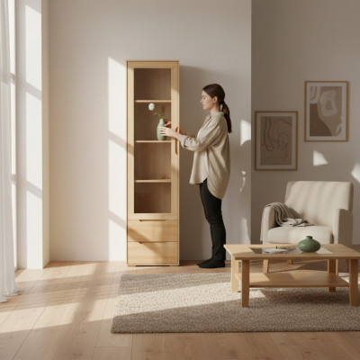 Vitrine solide Véritable article artisanal Armoire en bois massif Armoires en bois Vitrines en verre