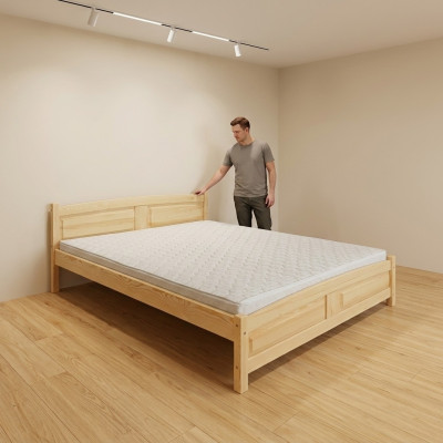 Lit en bois massif 200x200cm Cadre de lit en bois massif Lit double