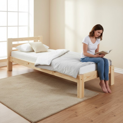 Lit simple lit lit en pin bois de pin massif Lit en bois de pin massif 100x200 Cadre de lit Bois neuf