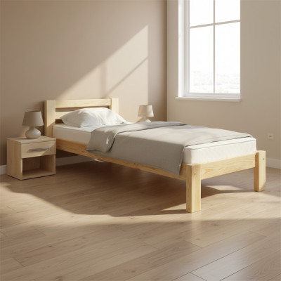 Lit simple lit lit en pin bois de pin massif Lit en bois de pin massif 100x200 Cadre de lit Bois neuf