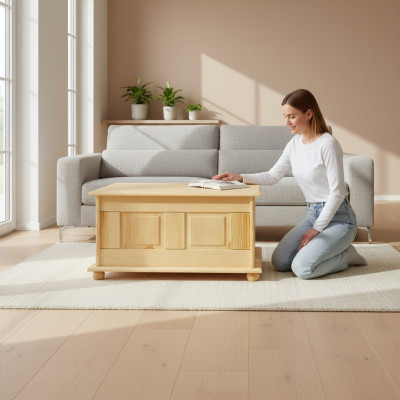 Boîte décorative en bois massif, meuble en bois, meuble en bois artisanal, coffret coffre en bois véritable 86x45cm