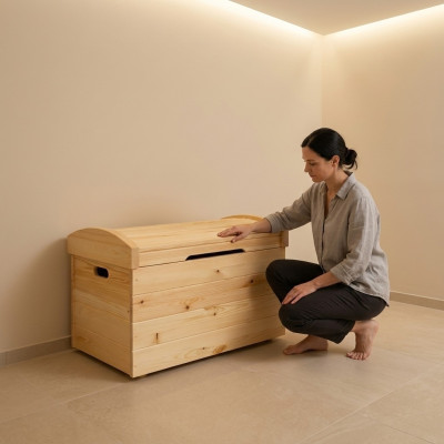 Boîte décorative en bois massif, meuble en bois fait à la main, coffret coffre en bois véritable 90x55cm
