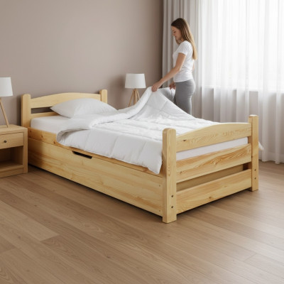 Chambre Lit en bois Véritable lit Lits Hôtel 90x200 Style Meubles en bois massif