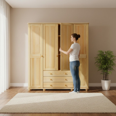 Bois réel Armoire en bois Massif Armoire Armoire de chambre Solide nouveau