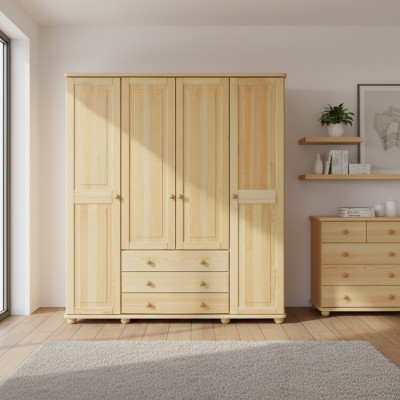 Bois réel Armoire en bois Massif Armoire Armoire de chambre Solide nouveau