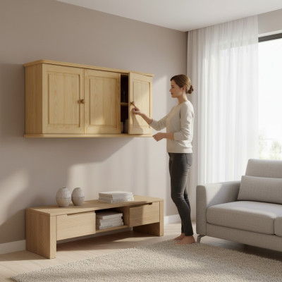 Armoire murale Armoire murale Armoire de rangement Cuisine Salle de bain Bois massif Meubles en bois véritable Étagère