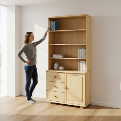 Armoire en bois massif fait main avec des armoires murales et des vitrines en bois massif de haute qualité.