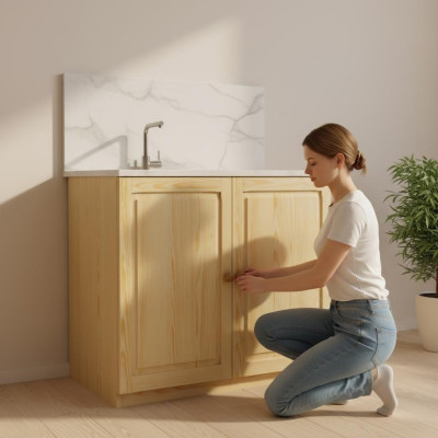Meuble de salle de bain Meuble de base de lavabo Armoire de salle de bain Commode en bois massif Mobilier neuf