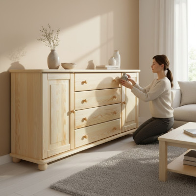 Buffet Commode en bois massif Buffet Armoire Mobilier Commodes en bois Massif Buffet Bas nouveau