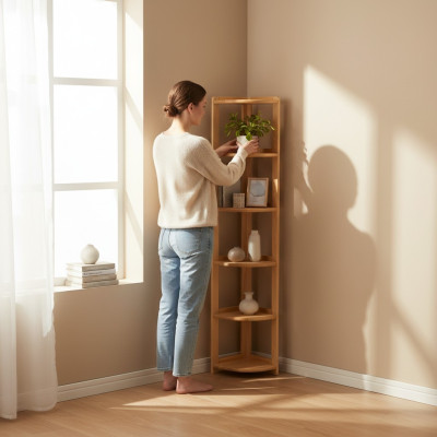 Étagère d'angle Armoire d'étagère Salon Armoires murales étagères de bureau Bois massif véritable