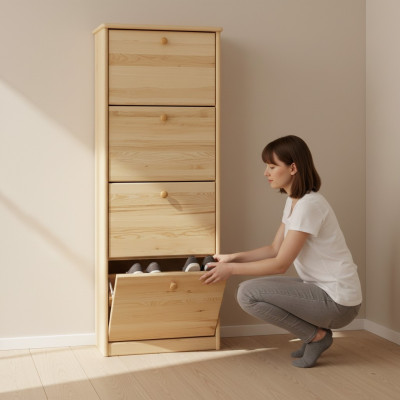 Compartiment d'armoire à chaussures Commode en bois massif Meuble solide Rangement à chaussures Étagère