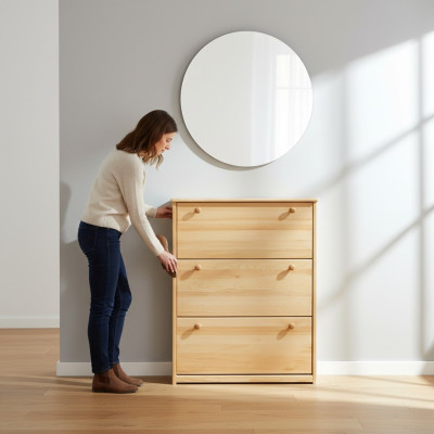 Armoire à chaussures faite à la main Commode pour hall d'entrée Commode en bois avec 3 compartiments