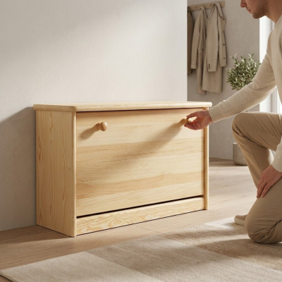 Armoire à chaussures en pin Commode en bois massif Meuble solide Porte-chaussures basculeur Range-chaussures