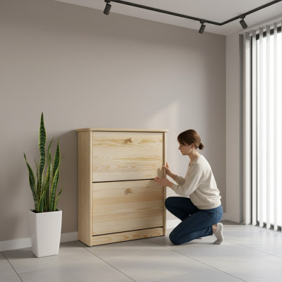 Meuble à chaussures 4 compartiments Commode en bois massif Meuble de rangement pour chaussures Étagère