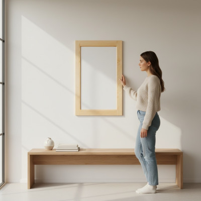 Miroir fait main Cadre solide en bois massif Miroir mural en pin 50 * 80 cm nouveau