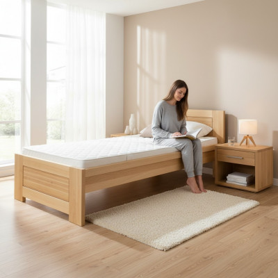 Lit en bois Lit en vrai bois Chambre Hôtel Style Massif Mobilier Solide Lits