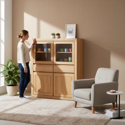 Coffre en bois Buffet de salon Vitrine Commode Buffet Bas Meuble de rangement en bois nouveau