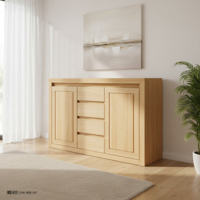 Commode de designer, table basse, armoire et étagère en bois massif pour le salon.