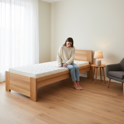 Lit en bois massif Chambre à coucher Lits 100x200cm Lit simple Mobilier en bois massif Meubles