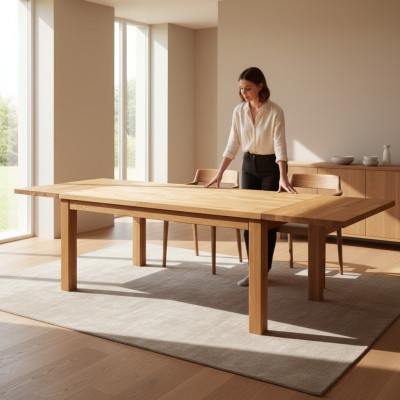 Table à manger Table extensible Table en bois fait main Bois massif neuf 180x200cm