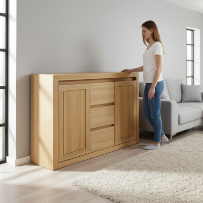 Buffet Commode En bois massif Armoire Armoires En bois massif Chêne 140x90cm Commodes