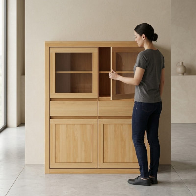 Commode en bois faite à la main Buffet Commode en bois massif Étagère de salon