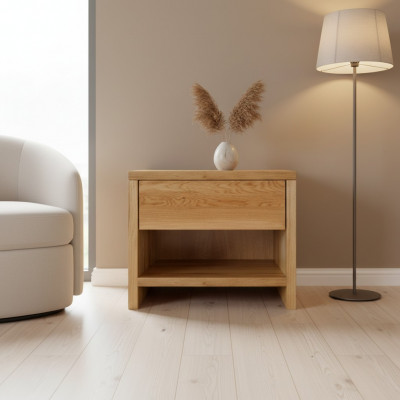 Table de chevet Table de nuit Console de nuit 1 tiroir En bois massif Étagère Console Chêne