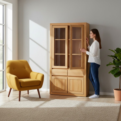 Vitrine moderne présente une armoire en bois massif fait main armoires en chêne massif