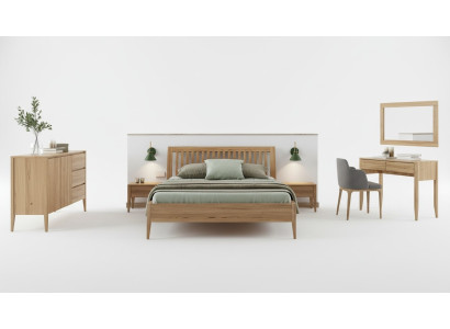 Chambre 3 pièces. Ensemble de lit en bois massif Tables de chevet 2x Lits Bois véritable