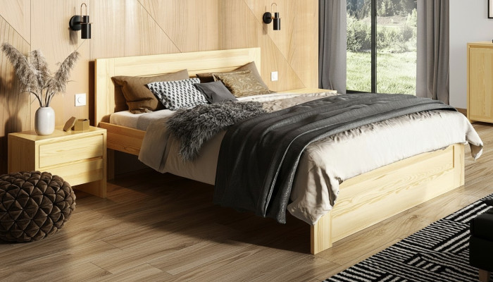 Chambre à coucher 3 pièces. Ensemble lit en bois massif avec 2 tables de chevet 180x200cm Bois massif