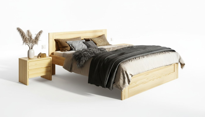 Chambre à coucher 3 pièces. Ensemble lit en bois massif avec 2 tables de chevet 180x200cm Bois massif