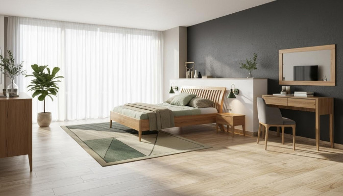 Chambre Lit en bois Lits en vrai bois Hôtel 180x200 Style Mobilier massif