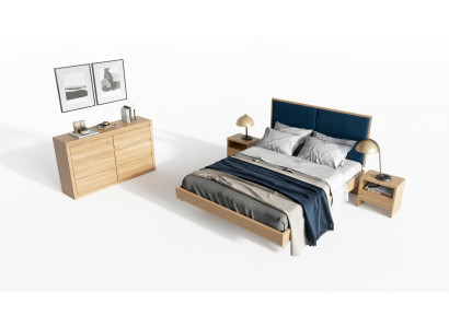 Chambre à coucher 3 pièces. Ensemble Lit Lit en bois massif Tables de chevet 2x Lits en bois véritable