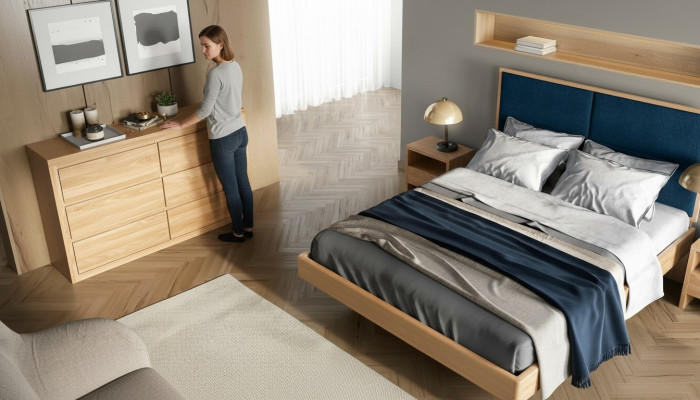 Ensemble de chambre à coucher 4 pièces. Ensemble Lit 2x Tables de chevet Commode Bois massif Suite neuve