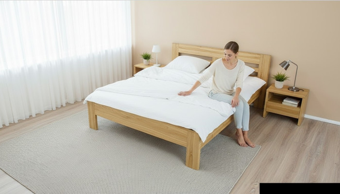 Chambre à coucher Ensemble de meubles Lit Bois massif Tables de chevet 2 lits en bois véritable 3 pièces.