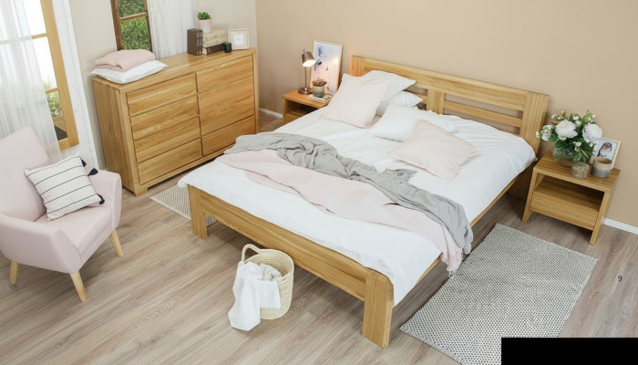 Chambre à coucher Ensemble de meubles Lit Bois massif Tables de chevet 2 lits en bois véritable 3 pièces.