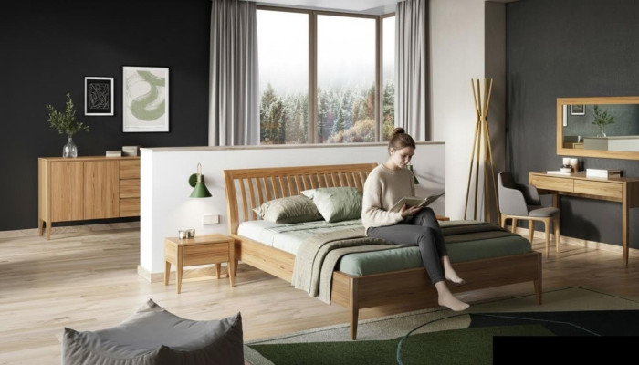 Lit Chambre Lits doubles 3 pièces. Ensemble de 2 tables de chevet en bois massif Bois véritable