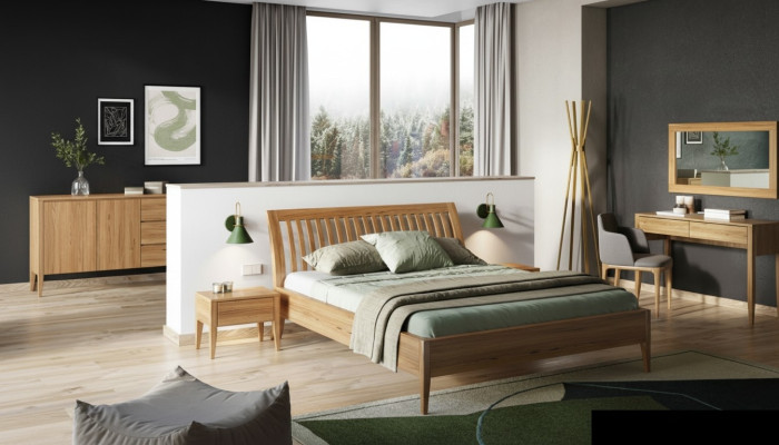 Lit Chambre Lits doubles 3 pièces. Ensemble de 2 tables de chevet en bois massif Bois véritable