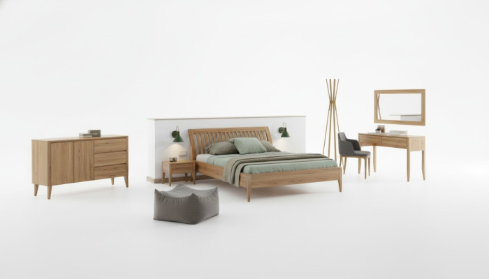Lit Chambre Lits doubles 3 pièces. Ensemble de 2 tables de chevet en bois massif Bois véritable