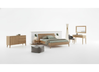 Lit Chambre Lits doubles 3 pièces. Ensemble de 2 tables de chevet en bois massif Bois véritable