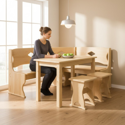 Banquette d'angle en bois banc en bois bancs en bois massif coin repas cuisine siège d'angle meubles en bois massif