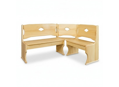 Banc d'angle en bois massif en pin pour salle à manger de style campagnard, fabriqué à la main.